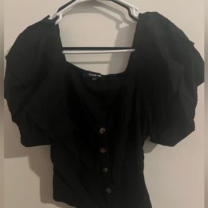 Sugar lips black bubble sleeve button up corset type top